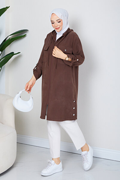 Pamuk Butik Women's Diagonal Side Buttoned Wear-Go Cap with Chest Pocket