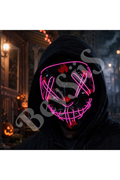 BeySüS Cadılar Bayramı Siyah Maske Neon Mor Işıklı