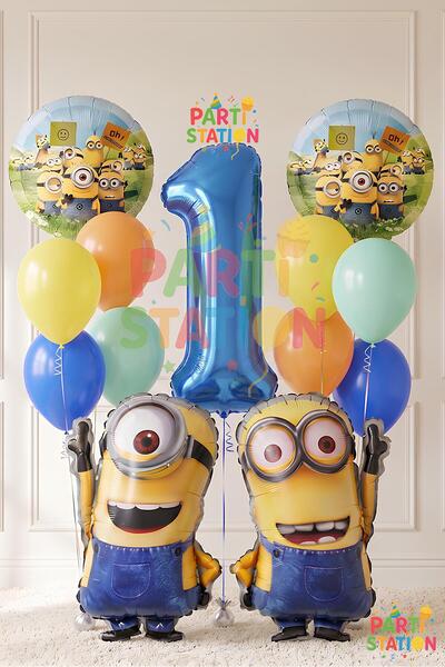Parti Station Minions Balloon Set 13 Pieces 1 Year Old Minion Kevin and Minio...