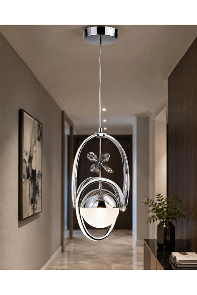 Badem Tek Top Krom Koridor Avizesi – Modern LED Sarkıt Aydınlatma
