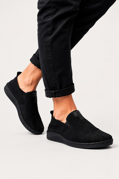 Jagulep Men's 0Rtopedic Genuine Leather Shoes Black