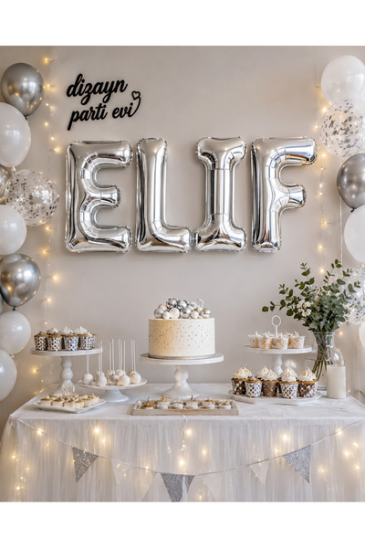 Dizayn Parti Evi ELİF 74 cm Folyo Harf Balon Seti Gold ve Gümüş İsim Balonu D...