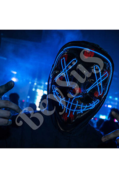 BeySüS Cadılar Bayramı Siyah Maske Neon Mavi Işıklı