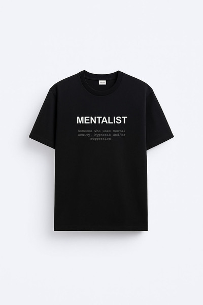 cesita The Mentalist Baskılı Siyah Bisiklet Yaka Tişört T-shirt