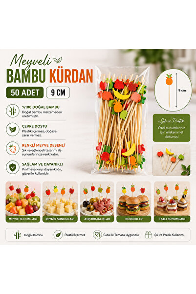 antpap ambalaj Meyveli Bambu Kürdan 9 cm – 50 Adet