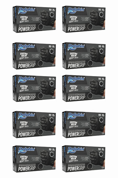 Dolphin PowerGrip Nitril Eldiven Ekstra Kalın Siyah XL Beden 50 Adet x 10 Paket