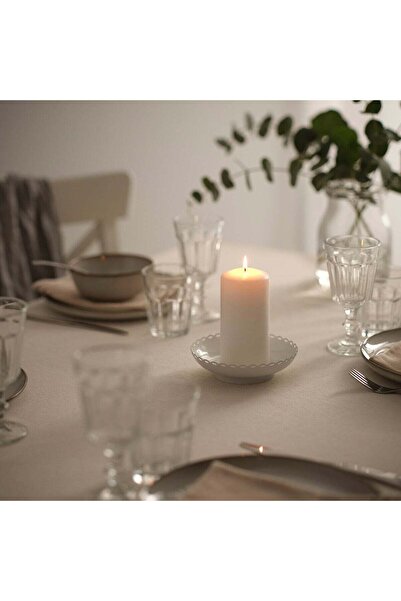 IKEA Powder-Coated Steel Pillar Candle Holder with Drip Tray, Off-White, 15 cm Dia.