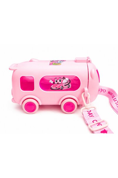 monthiron Cute Bus-Shaped Water Bottle 500 ml – Leak-Proof with Silicone Straw, Adjustable Strap, Colorful Cute Bus-Shaped Water Bottle