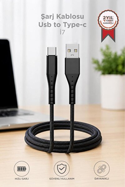 Torima Şarj Kablosu USB-A to Type-C Şarj ve Data Kablosu İ7 03210 Siyah