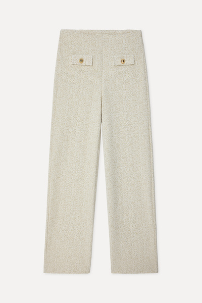 Mudo Women's Ecru Pocket Look Wide Leg Knitted Trousers