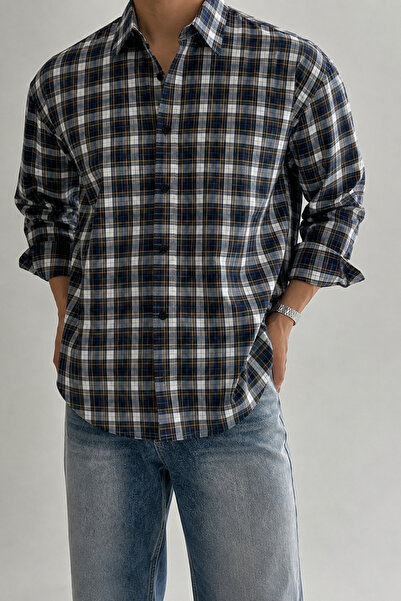 Tarz Cool Men's Plaid Patterned Oxford Regular Fit Long Sleeve Shirt