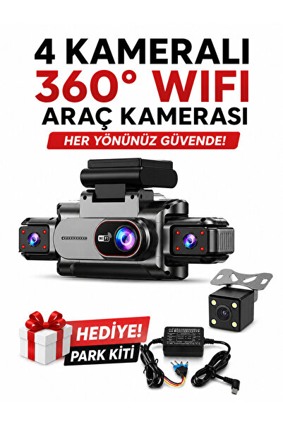 Qifit 4 kamera + 360° görüş + WiFi + gece görüşü + PARK KİTİ HEDİYE!