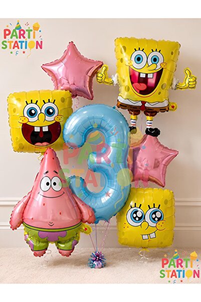 Parti Station Spongebob Balloon & Patrick Balloon Set 3 Years Old - 7 Pieces ...