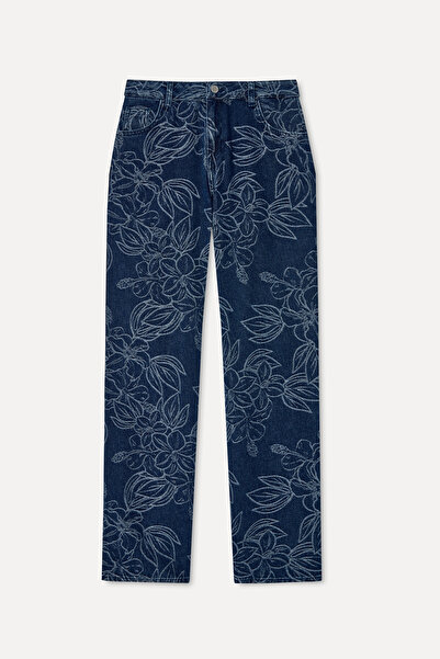 Mudo Women's Indigo Jacquard Straight Fit Jean Pants