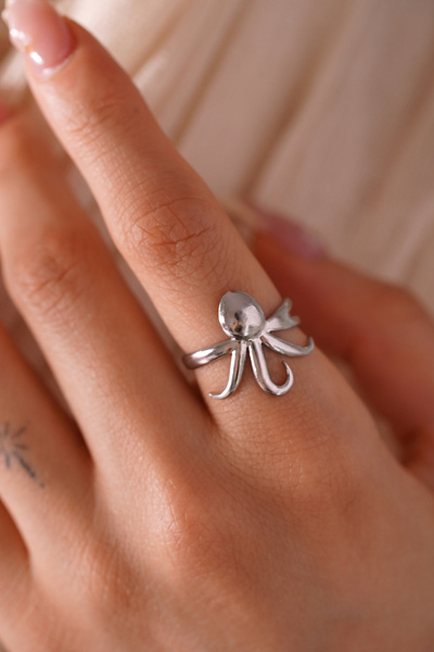 AŞIK ACCESSORIES Steel Sea Theme Octopus Ring