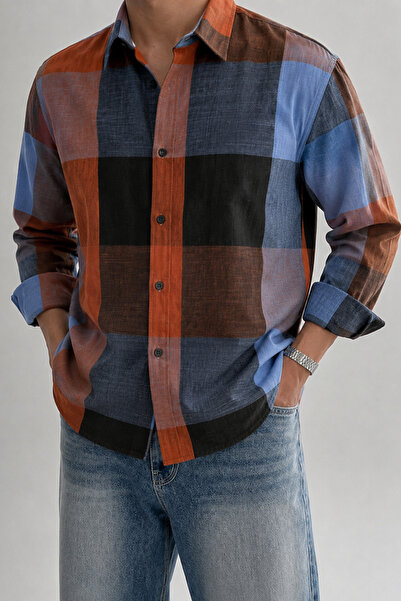 Tarz Cool Men's Plaid Patterned Oxford Regular Fit Long Sleeve Shirt