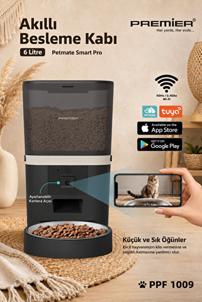 Premier Wi-Fi Özellikli 1080P HD Kameralı Akıllı Otomatik Mama Kabı 6 Lt Mobi...