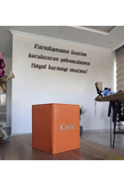 EFE DERİ Vegan İsimli Turuncu Deri Pet Pasaport Kabı Kılıfı Su Geçirmez Hayva...