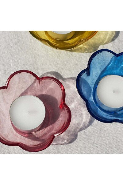 IKEA Tealight Holder Coloured Glass Assorted Pastel Shades 9 cm Diameter 4 cm Height