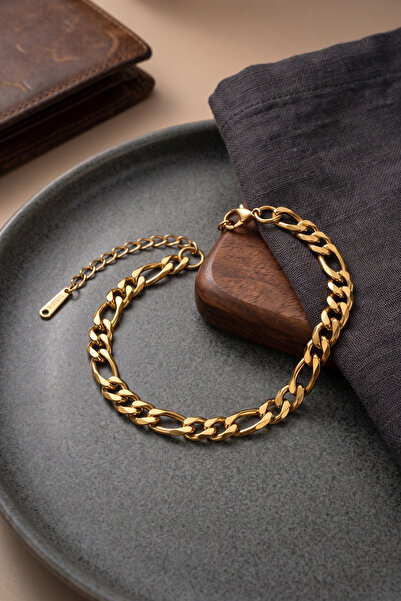 Skygo 316L Steel Gold Color Eyelet Chain Model Men's Bracelet Tj-Eb3836