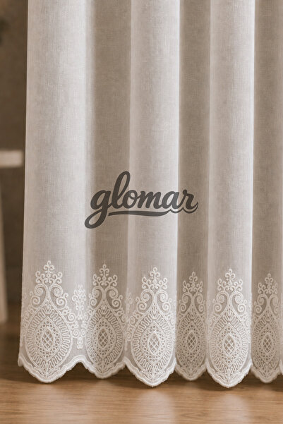 GLOMAR Perdea din tul cu model conic brodat pe marginea fustei, TTM, cu grama...