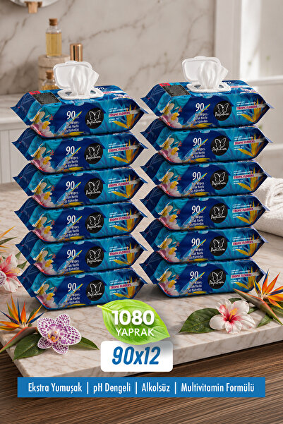 Papilion Tropical Flowers Wet Towels 90 Sheets Advantage Pack of 12 Freshly S...