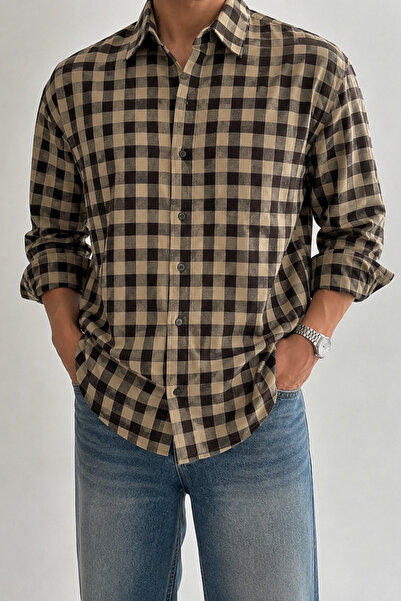 Tarz Cool Men's Plaid Patterned Oxford Regular Fit Long Sleeve Shirt