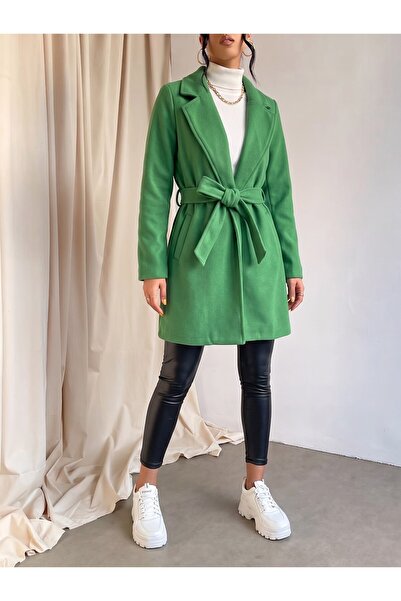 mass fashion Women's Belted Short Cashmere Coat
