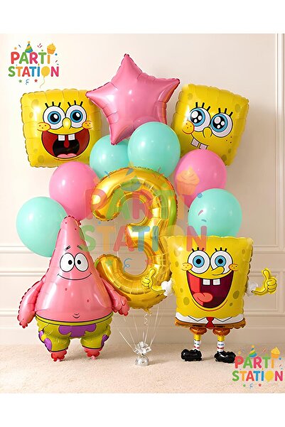 Parti Station Spongebob Balloon & Patrick Balloon Set 3 Years Old - 12 Piece ...