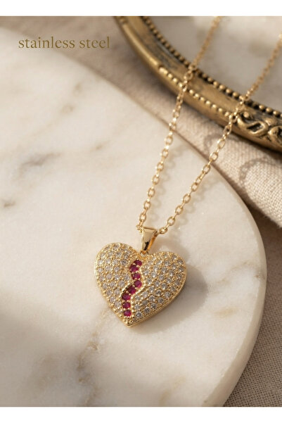 stainless steell 316L Steel Gold Color Chain Zircon Stone Broken Heart Model ...