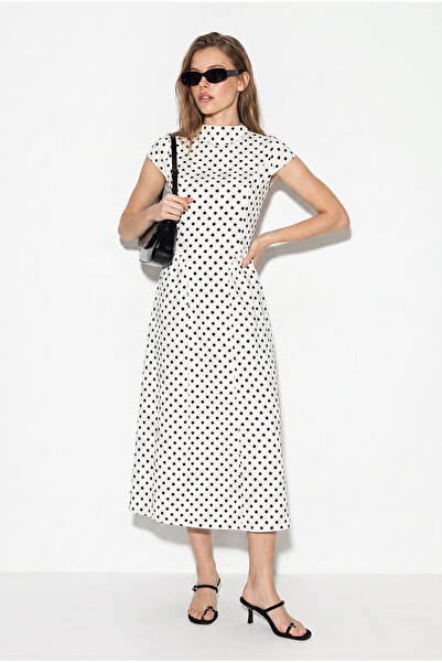 Bianco Lucci Women's Back Lace-Up Polka Dot Long White Woven Dress 60286292