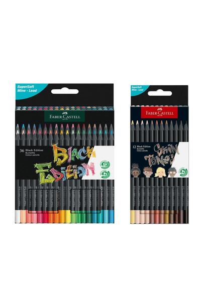Faber Castell Black Edition 36 Colors Dry Paint and 12 Colors Skin Tones Set ...