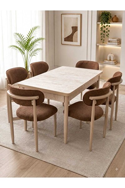 Hardalım Consept Traverten açılır kapanır modern 6-8 kişilik yemek masası takımı