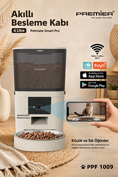 Premier Wi-Fi Özellikli 1080P HD Kameralı Akıllı Otomatik Mama Kabı 6 Lt Mobi...