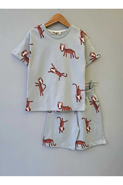 Generic Brand Boy's Patterned Tiger Printed Cotton T-Shirt Shorts Two-Piece Set