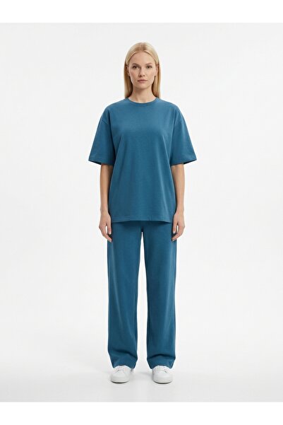 ZAVIXO Women's Two-Thread Double Suit Relaxed Fit Crew Neck T-Shirt and Wide ...
