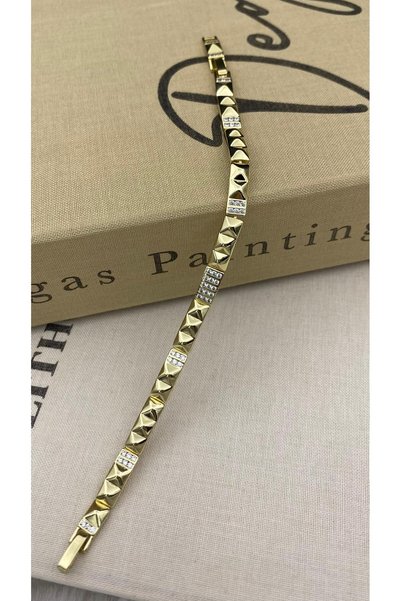 Hedef Bijuteri 14K Xuping Gold Renk Sivri Bombeli Kare Detay Zirkon Taşlı Bil...