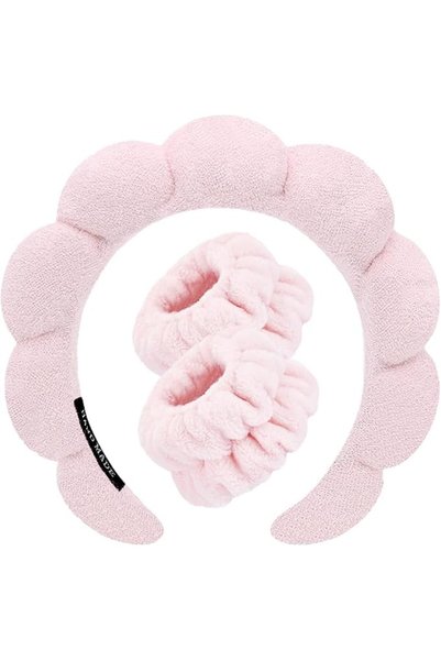 Tetizo Spa Headbands for Washing Face Makeup Wristband Set, Sponge Bubble Ski...