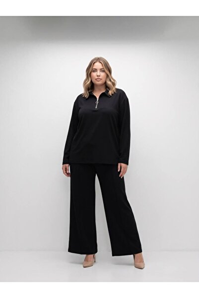 Koza Butik Women's Plus Size Long Sleeve Half Zipper Detailed Tracksuit Set 8...