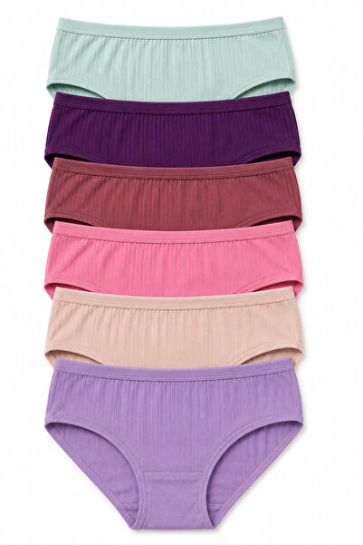 westicgiyim Women's Bato Panties 6-Pack 100% Cotton Striped Ribbed High Waist...
