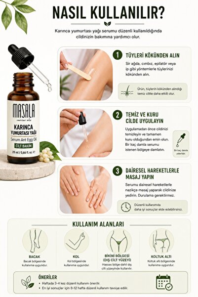Masala Karınca Yumurtası Yağı 20 ml – Epilasyon ve Ağda Sonrası Cilt Bakım Serumu