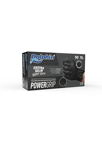 Dolphin PowerGrip Nitril Eldiven Ekstra Kalın Siyah XL Beden 50 Adet