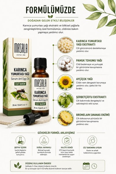 Masala Karınca Yumurtası Yağı 20 ml – Epilasyon ve Ağda Sonrası Cilt Bakım Serumu