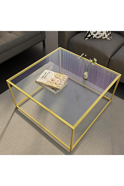YINZUO Click to see full view Modern Coffee Table with Clear Glass Top & Weld...