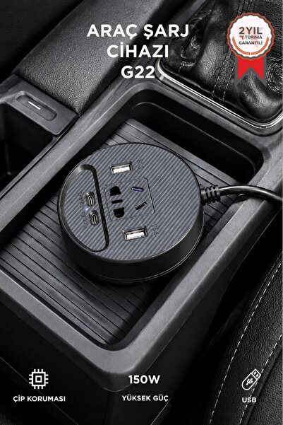 Torima Araç Şarj Aleti Çakmaklık İnvertör & Şarj Cihazı 220V Priz+USB & Type-...