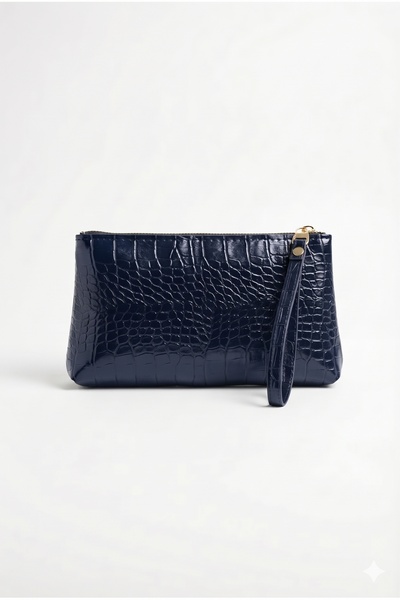 PurpleART Γυναικεία τσάντα χειρός Navy Blue Portfolio Croco
