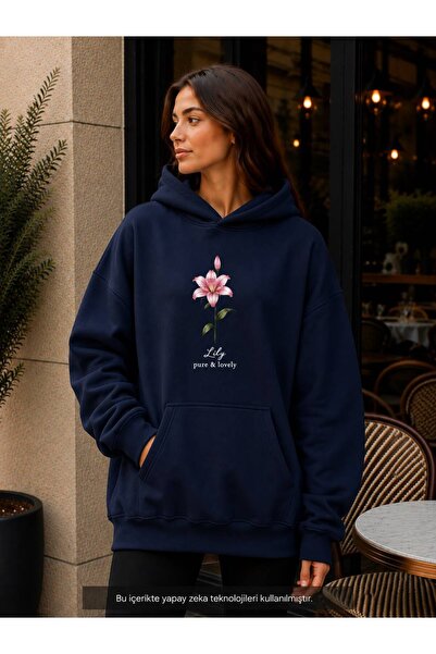 caddekombin Women's Lily Flower Printed Hooded Kangaroo Pocket Cotton Casual ...
