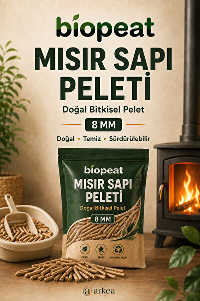 biopeat Mısır Sapı Peleti 8 mm Doğal Bitkisel Pelet - 8 Litre 4 Kg – Çok Amaç...