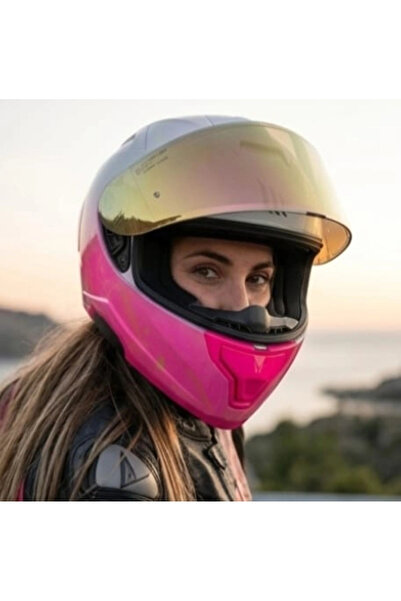 kuzey motor X340 SWEET WOMEN PEMBE-BEYAZ KAPALI MODEL KASK (GÜNEŞ VİZÖRLÜ)