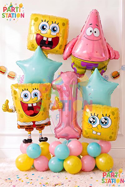 Parti Station Spongebob Balloon & Patrick Concept Balloon Set 1 Year Old - 20...
